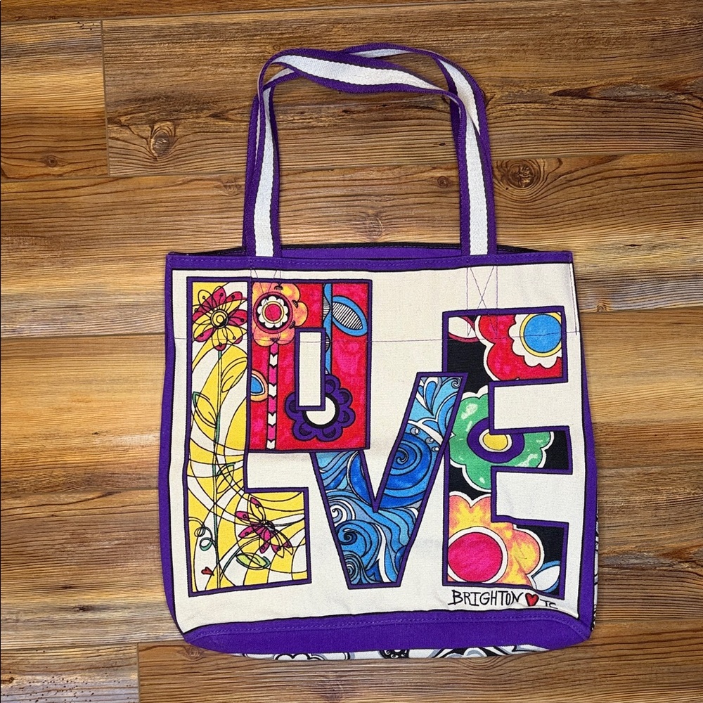 Brighton Multicolor 'LOVE' Canvas Tote with Purple Trim